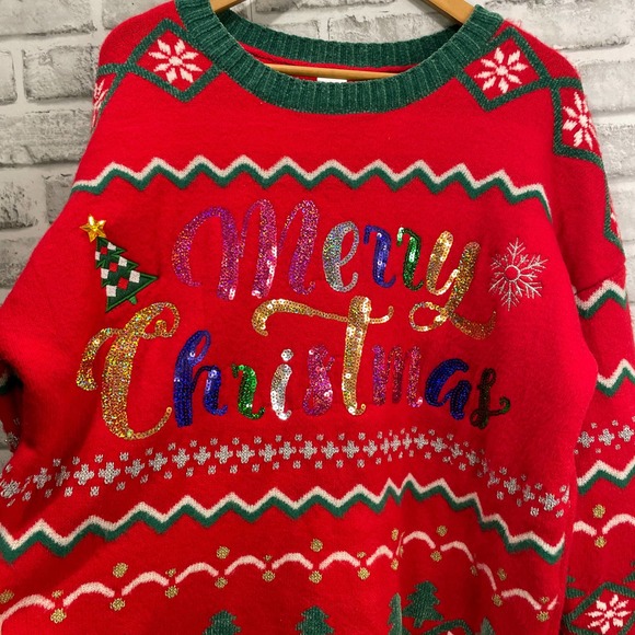 Holiday Time Sweater Red Green Merry Christmas 1X (16W-18W) - Picture 3 of 9